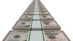 Animation of fifty dollars bills on a white background. Stock Footage