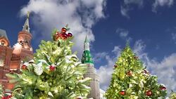 Christmas (New Year holidays) illumination near the Moscow Kremlin at night, Russia Stock Footage