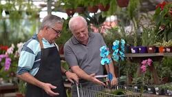 Mature Man Customer and Salesman at Flower Market Stock Footage