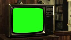 Teenage Boy Talking On Old Phone Near Television With Green Screen. Stock Footage