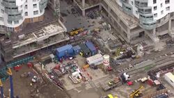UK: Aerial views of Battersea Power Station construction work News Clip