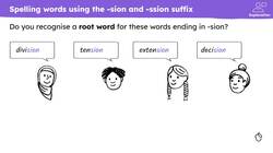 Spelling words with the suffixes -sion and -ssion Instructional Video
