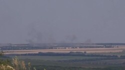 CLEAN : Smoke during artillery exchange between Ukrainian and Rusian armies on outskirts of Sloviansk News Clip