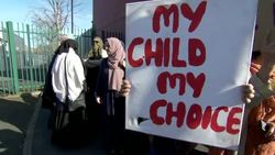 Muslim parents protesting against LGBT lessons outside school News Clip