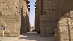 Karnak Temple in Luxor, Egypt. The Karnak Temple Complex, commonly known as Karnak, comprises a vast mix of decayed temples, chapels, pylons, and other buildings in Egypt. Stock Footage