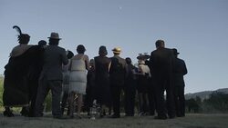 People in 1920's costumes looking at moon Stock Footage