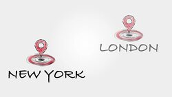 Pin drops for destination from New York to London, flying plane Stock Footage