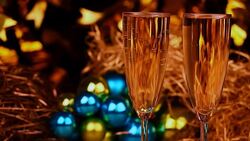 Champagne two glasses gold bokeh hd footage Stock Footage