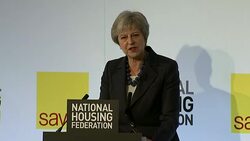 Theresa May calls for end to 'stigma' of social housing in speech Stock Footage