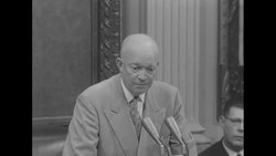 President Dwight Eisenhower speaking to reporters at press conference in Washington, DC on disarmament plan News Clip