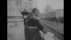 Crowd in Madrid cheering Franco to celebrate signing of treaty between Spain and US for US military bases in Spain to fight communism News Clip