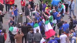 Spanish and Italian fans chanting at Wembley Stadium during Euro 2020 News Clip