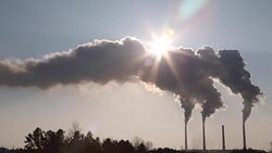 Air pollution clouds of smoke coming from the chimneys Stock Footage
