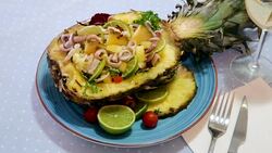 Exotic salad with calamari Stock Footage