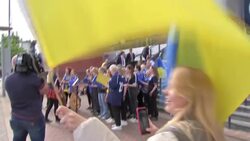 Ukrainian fans outside Hampden Park News Clip