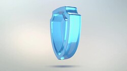 Protection icon is made of glass. Translucent rotating security icon with alpha channel blue green color Stock Footage