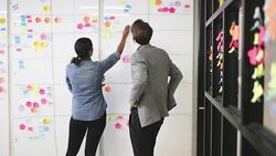 Coworkers in a late meeting working on schedule Stock Footage