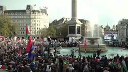 Pro-Palestinian protesters rally in Trafalgar Square News Clip