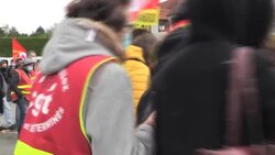 CLEAN : French union CGT protests planned job cuts by owners of Auchan, Leroy Merlin, Decathlon News Clip