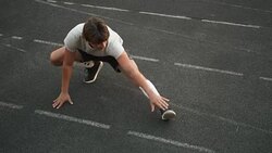 Mixed race man athlete stretching for warming up before running or work out Stock Footage