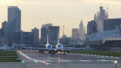 London City Airport runway evening Stock Footage