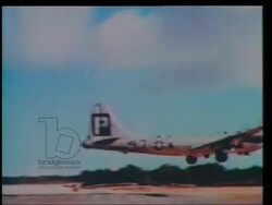 Mission starts, B-29 bombers take off, US Army Pacific War, 1945 Stock Footage