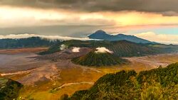 4K Timelapse Movie Sunrise Scene View of Mts. Bromo, Semeru, Batok and Widodaren, Tengger Caldera Stock Footage