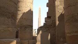 Karnak Temple in Luxor, Egypt. The Karnak Temple Complex, commonly known as Karnak, comprises a vast mix of decayed temples, chapels, pylons, and other buildings in Egypt. Stock Footage