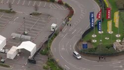 UK: Drive through Covid-19 testing centre at Ikea Wembley. News Clip