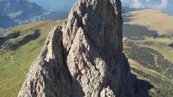 AERIAL VIEW OF DOLOMITES Val di Funes Stock Footage