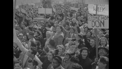 Families greet soldiers, most returning from Korean War, arriving in New York City on board the USS General William Wiegel, 1953 News Clip