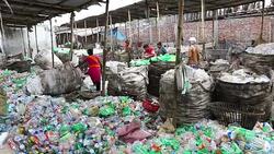 Plastic bottle recycling factory Stock Footage