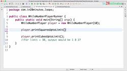 Java Programming for Complete Beginners - Java 16 - Step 06 - While Loop - Exercises - Cubes and Squares Upto Limit Instructional Video