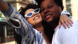 Young Couple Taking a Selfie Outdoors Stock Footage