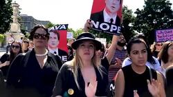 Protesters Demonstrate Against President Trump's Supreme Court Nominee Brett Kavanaugh At The Supreme Court Stock Footage