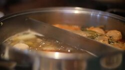Sukiyaki Mixed vegetables Soup boiled in a pot. Slow Motion Stock Footage