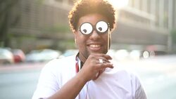 Portrait of Young Men with Eyes Props Stock Footage