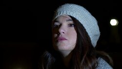 hopes, aspirations. Beautiful pensive woman looking up in a winter night,praying Stock Footage