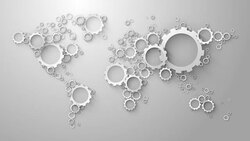 world map of white cog wheels on grey background loop animation Stock Footage