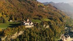 Flying Over Liechtenstein: Castles, Peaks & Valleys Stock Footage