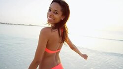 Portrait of happy African American girl on vacation Stock Footage