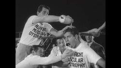 Comic boxing match in Hollywood between Jerry Lewis and heavyweight boxing champion Rocky Marciano News Clip