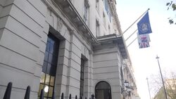 UK: Royal College of Nursing Head Office in Cavendish Square, London. News Clip