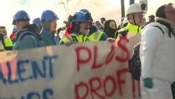 CLEAN : Sewer workers gather in front of French Finance Ministry over pension reform News Clip