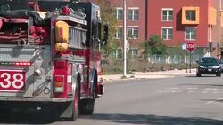 Firetruck Leaves Chicago Fire Department Station Stock Footage