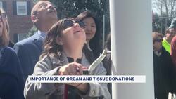 Heart transplant survivor and Town of North Hempstead raise flag for organ donor awareness News Clip