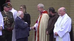 Michael D Higgins speaks with mourners at funeral of Creeslough explosion victim James O’Flaherty News Clip