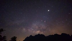 Milky Way Galaxy and Silhouette Mountains, Doi Luang Chiang Dao, Time-lapse Video Stock Footage