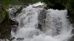 View waterfall scenes in mountains, national park Dombai, Caucasus, Russia Stock Footage