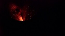 Red Hot Lava Exploded From Erupting Volcano At Night Stock Footage